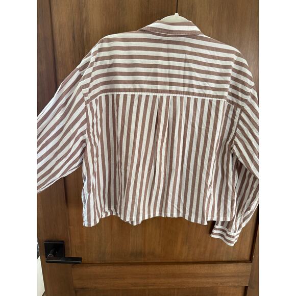 Everlane 100% Cotton Button-Up Blouse Striped Brown / White Size XL Casual Work - Picture 3 of 9